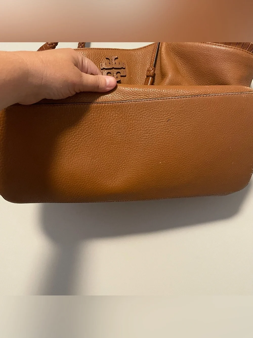 Tory Burch Taylor Tote Brown Pebbled Leather Braided Shoulder Bag Tassel Boho